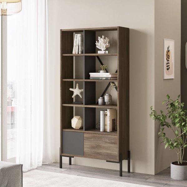 Bruno kirjahylly - ruskea/antrasiitti